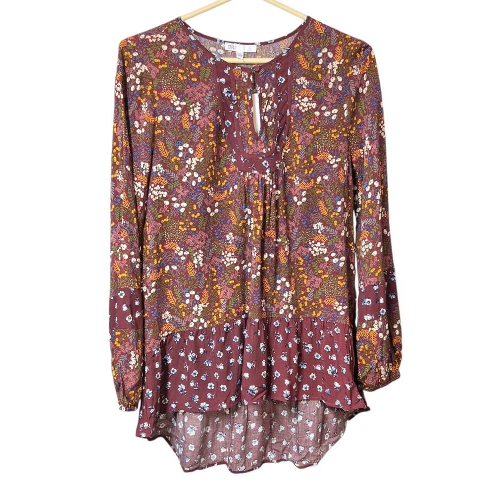 New DR2 Women's Floral Print Peasant Boho Top Medium
